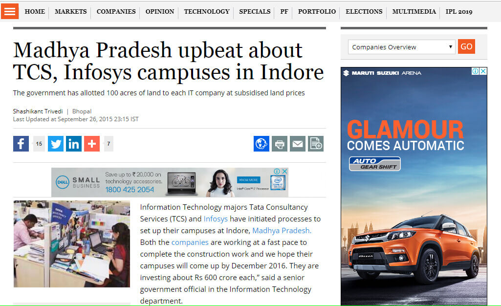 MADHYA PRADESH UPBEAT ABOUT TCS, INFOSYS CAMPUSES IN INDORE